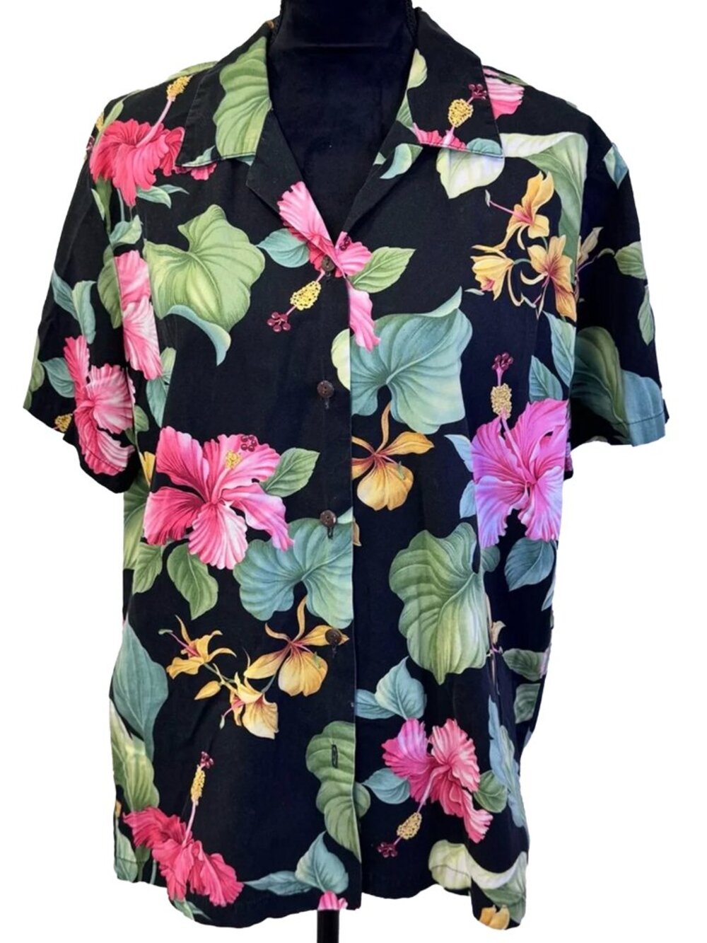 Vintage 90s Hawaiian Reserve XL Aloha Shirt Cotton Floral Black Y2K